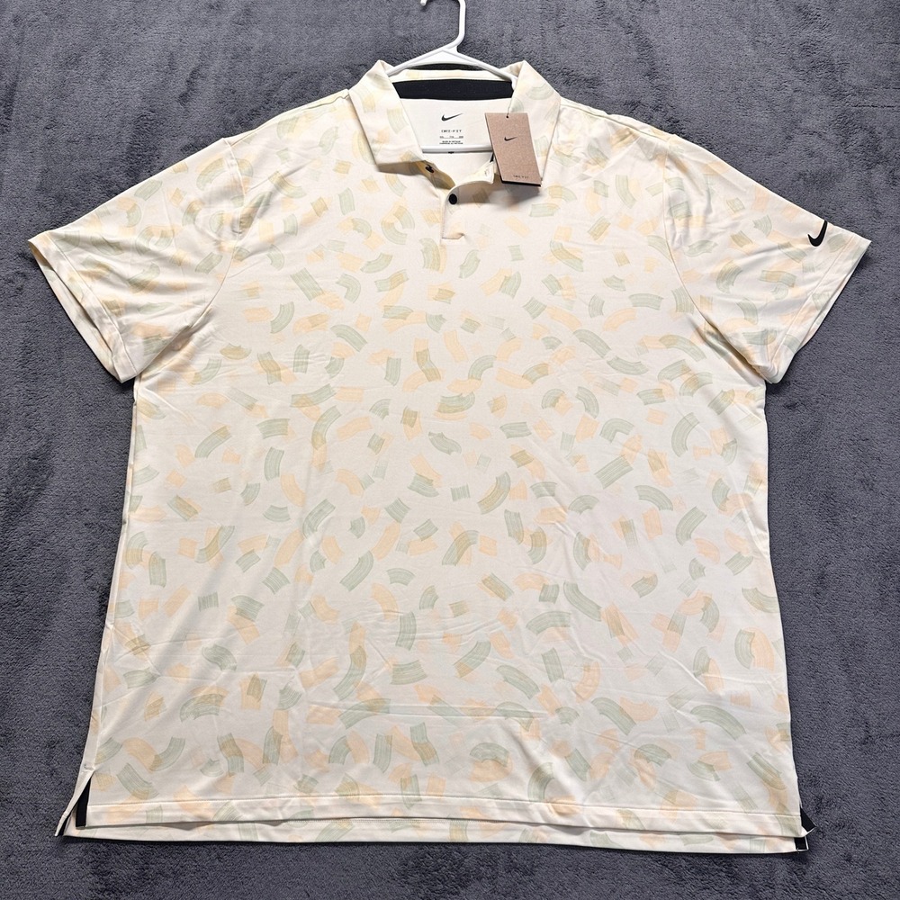 Nike Golf Polo Mens XXL Cream Abstract Brushstroke Dri-FIT Shirt FD5739-113